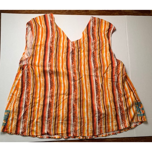 Savanna Jane Womens 1X Boho Embroidered Stripe Sleeveless Rayon Blouse - Picture 7 of 8